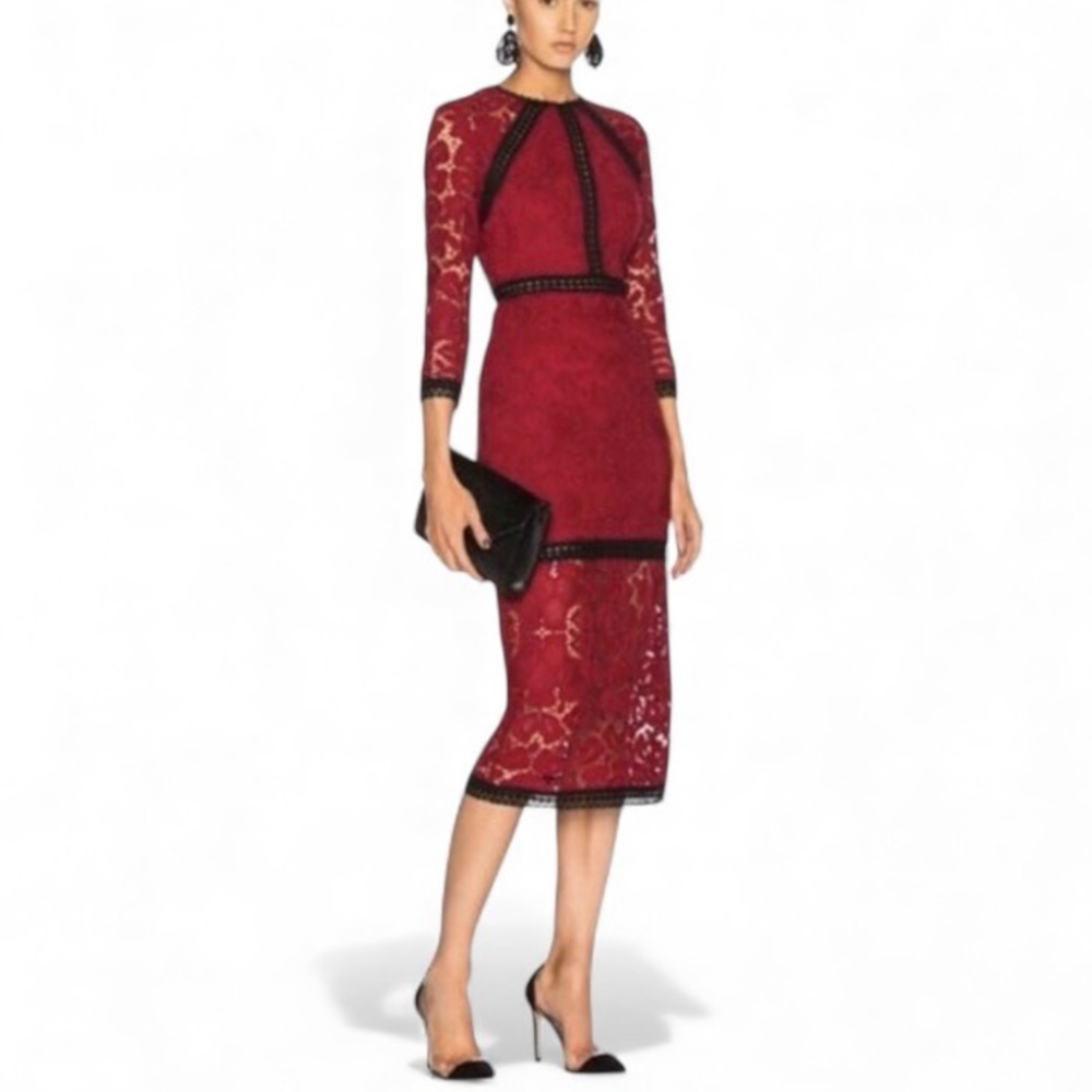 EUC Alexis Randie 3/4 Sleeve Lace Midi Dress In Red - Size S - Picture 2 of 12